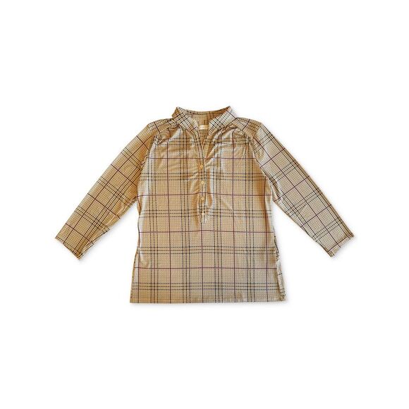 CHARTER CLUB Tops - CHARTER CLUB Womens Ivory Plaid Long Sleeve Collared Top M